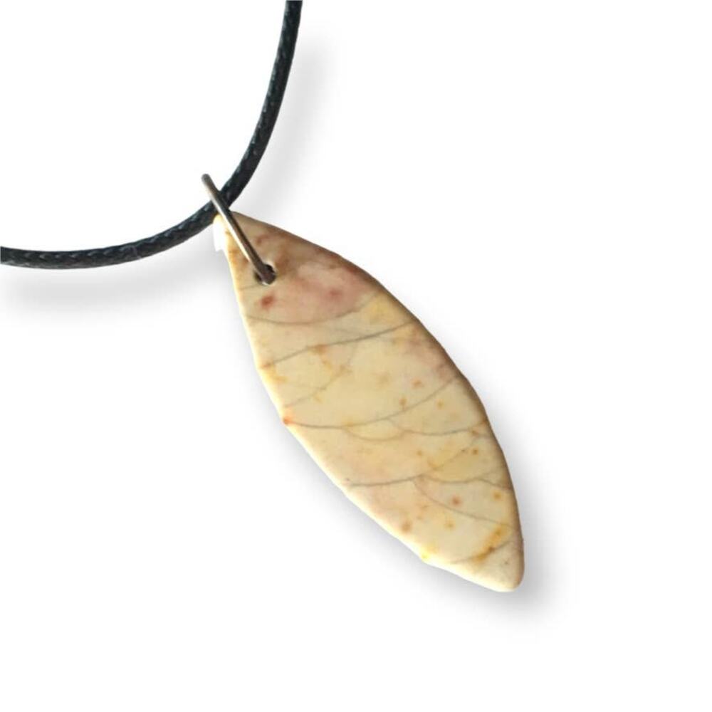 Natural stone pendant necklace, waxed black cotton cord